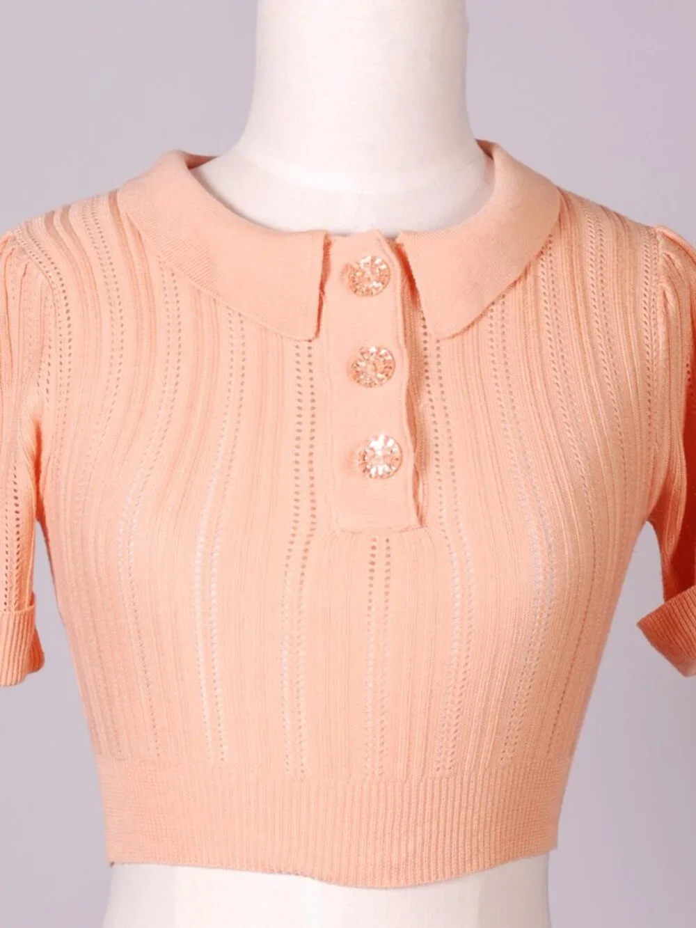EUC For Love & Lemons Phoebe Pointelle Polo Cropped Sweater, Sz - XS